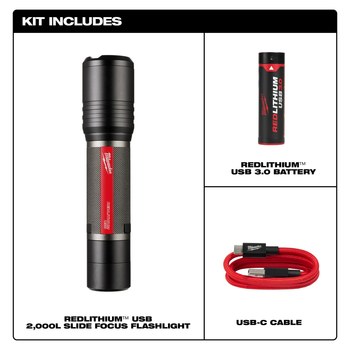 Milwaukee REDLITHIUM 2162-21 Slide Focus Flashlight - LED - Black, Red - 65439