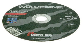 Weiler Wolverine Cutoff Wheel 56273 - Type 1 - Straight Wheel - 6 in - Aluminum Oxide - 60 - T