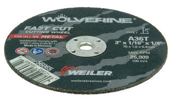 Weiler Wolverine Cutoff Wheel 56065 - Type 1 - Straight Wheel - 3 in - Aluminum Oxide - 36 - T