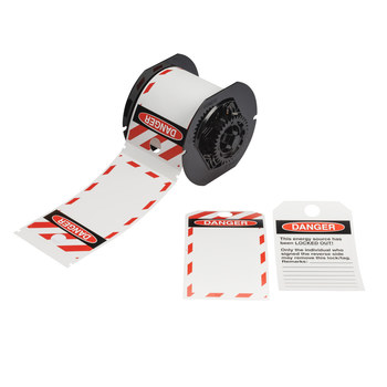 Picture of Brady Red on White Outdoor Polyester Thermal Transfer B30-255-851OSHADSF Pre-sized Tags for Printers (Main product image)