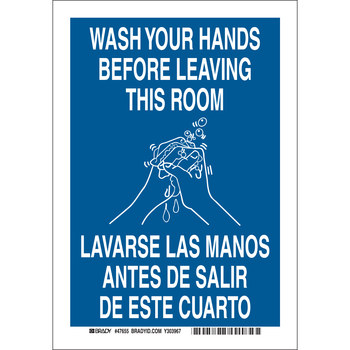 Picture of Brady B-555 Aluminum Rectangle Blue English / Spanish Personal Hygiene Sign part number 47658 (Main product image)