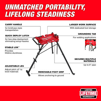 Milwaukee Leveling Tripod Chain Vise 48-22-8690 - 24 in - 6 in Capacity - 49.25 in Throat