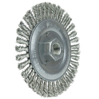 Weiler Roughneck 08806 Wheel Brush - 5 in Dia - Knotted - Stringer Bead Stainless Steel Bristle