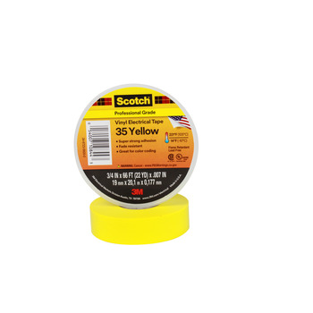 3M Scotch 35 Yellow PVC Insulating Tape - 3/4 in x 66 ft - 0.75 in Wide - 7 mil Thick - 10844