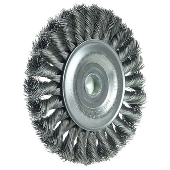 Weiler 17686 Wheel Brush - 4 in Dia - Knotted - Standard Twist Steel Bristle