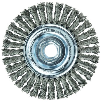 Weiler Wolverine 36218 Wheel Brush - 4 in Dia - Knotted - Stringer Bead Steel Bristle