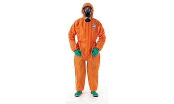Picture of Ansell Microchem AlphaTec 68-5000 Orange Large Polyethylene Disposable Chemical-Resistant Coveralls (Main product image)