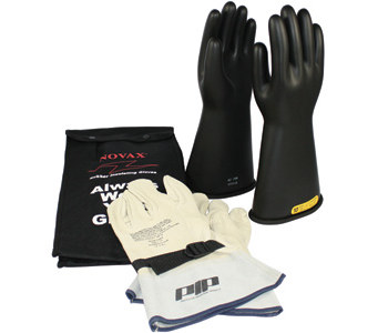 Picture of PIP Novax 150-SK Black 8 Cowhide Leather/Rubber Full Fingered Electrical Glove Kit (Main product image)