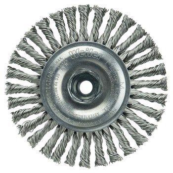 Weiler Roughneck 13132 Wheel Brush - 4 in Dia - Knotted - Stringer Bead Stainless Steel Bristle