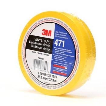 3M 471 Yellow Marking Tape - 1 in Width x 36 yd Length - 5.2 mil Thick - 68855