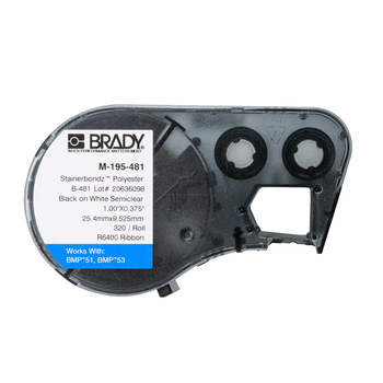 Picture of Brady Stainerbondz Black on White Polyester Thermal Transfer M-195-481 Die-Cut Thermal Transfer Printer Cartridge (Main product image)