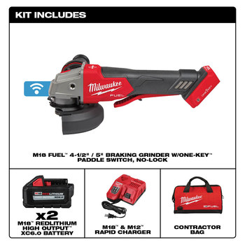 Milwaukee M18 FUEL M18 REDLITHIUM Battery Braking Grinder - 5 in Diameter - 2882-22
