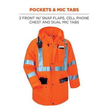 Ergodyne Glowear Rain Jacket 8365 24314 - Size Large - High-Visibility Orange