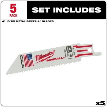 Milwaukee SAWZALL Reciprocating Saw Blade 48-00-5090 - 10 TPI - 0.75 in Width x 0.035 in Thick - Bi-Metal