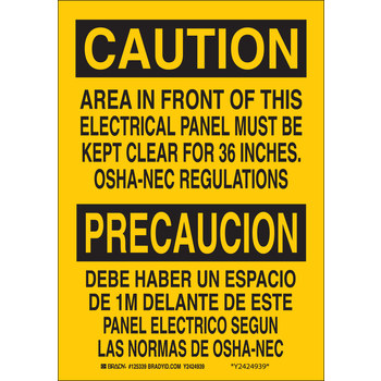 Picture of Brady B-555 Aluminum Rectangle Yellow English / Spanish Electrical Safety Sign part number 125340 (Main product image)
