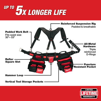 Milwaukee Red/Black Large Nylon Contractor Work Belt - 53 in Length - 3 in Wide - 48-22-8120