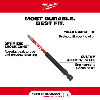Milwaukee SHOCKWAVE Impact Duty Phillips Bit 48-32-4564 - Alloy Steel - 3.5 in Length - 24934