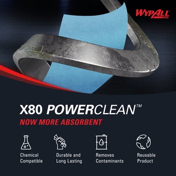 Kimberly-Clark WypAll PowerClean X80 Wiper 41041, Hydroknit, - 12.5 in x 16.8 in - Blue