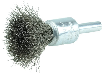 Weiler Stainless Steel Cup Brush - Unthreaded Stem Attachment - 1/2 in Diameter - 0.010 in Bristle Diameter - Cup Material: Standard - 10014