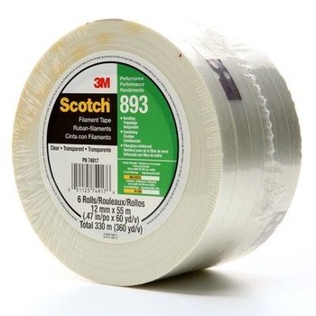 3M Scotch 893 Clear Filament Strapping Tape - 24 mm Width x 55 m Length - 6 mil Thick - 06939