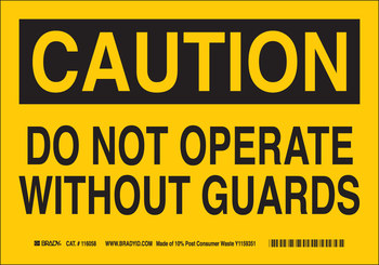 Picture of Brady B-563 High Density Polypropylene Rectangle Yellow English Equipment Safety Sign part number 116222 (Main product image)