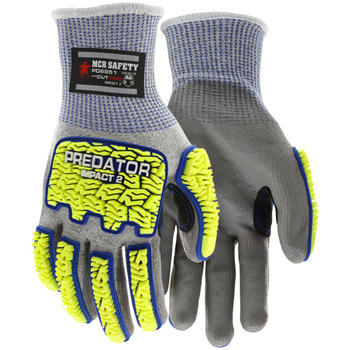 MCR Safety Hypermax Predator Mechanics Knits Hi-Vis Yellow/Gray 2XL Mechanics Work Gloves - A6 Cut Resistance - Polyurethane Palm Coating - PD6951XXL