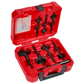 Picture of Milwaukee 1 in, 1 1/8 in, 1 1/4 in, 1 1/2 in, 1 3/4 in, 2 1/8 in, 2 9/16 in High Speed Steel Contractor's Selfeed Bit Kit 49-22-0130 (Main product image)