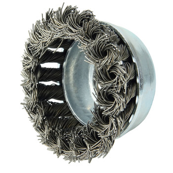 Weiler Steel Cup Brush - Threaded Arbor Attachment - 2-3/4 in Diameter - M10 x 1.50 Center Hole - 0.020 in Bristle Diameter - Brush Style: Single Row - 13710
