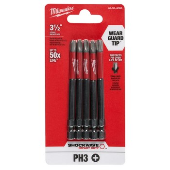 Milwaukee SHOCKWAVE Impact Duty Phillips Driver Bit Set 48-32-4566 - Alloy Steel - 3.5 in Length - 54794