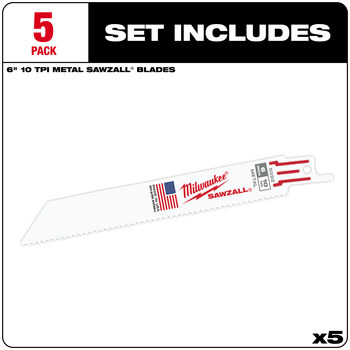 Milwaukee SAWZALL Reciprocating Saw Blade 48-00-5092 - 10 TPI - 0.75 in Width x 0.035 in Thick - Bi-Metal