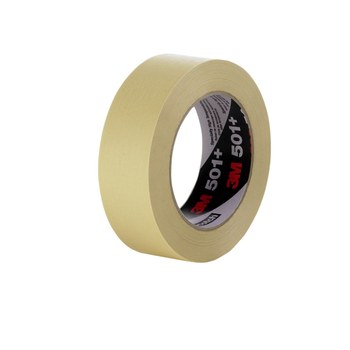 3M 501+ High Temperature Tan Masking Tape - 24 mm (1 in) Width x 55 m Length - 64774