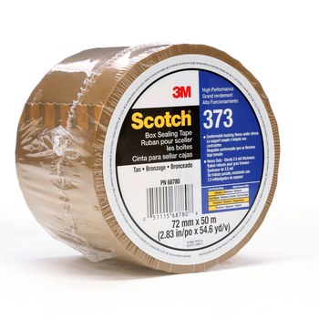 3M Scotch 373 Tan Box Sealing Tape - 72 mm Width x 50 m Length - 2.5 mil Thick - 68780