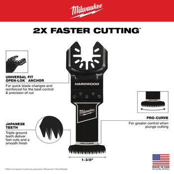 Milwaukee OPEN-LOK PRO-CURVE End Cut Oscillating Multi-Tool Blade 49-25-1138 - 1.375 in Width x 0.025 in Thick - High Carbon Steel