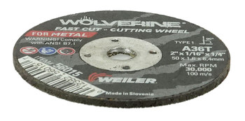 Weiler Wolverine Cutoff Wheel 56015 - Type 1 - Straight Wheel - 2 in - Aluminum Oxide - 36 - T