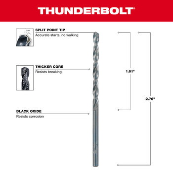 Milwaukee Thunderbolt 1/8 in Drill Bit 48-89-2714 - Right Hand Cut - Split 135° Point - Black Oxide Finish