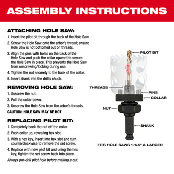 Milwaukee Large Thread Quick Change Arbor 49-56-7055 - Hardened Steel