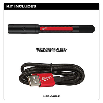 Milwaukee 2010R Rechargeable Penlight w/ Laser - LED - Black/Red - 60348