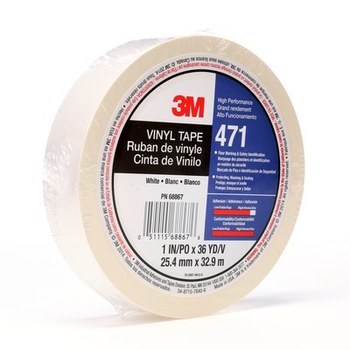 3M 471 White Marking Tape - 1 in Width x 36 yd Length - 5.2 mil Thick - 68867