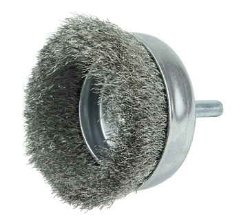 Weiler Stainless Steel Cup Brush - Unthreaded Stem Attachment - 2-1/2 in Diameter - 0.008 in Bristle Diameter - 14320