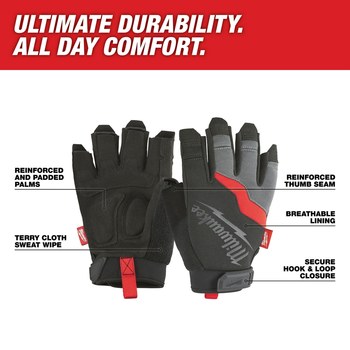 Buy Milwaukee 48-22-8712 Work Gloves, Men's, L, 7.63 to 7.86 in L,  Reinforced Thumb, Elastic Cuff, Synthetic Leather L, Black/Red