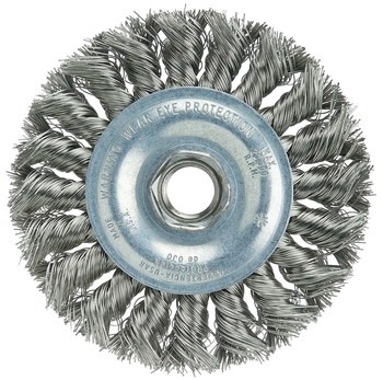 Weiler Wolverine 36213 Wheel Brush - 4 in Dia - Knotted - Standard Twist Stainless Steel Bristle