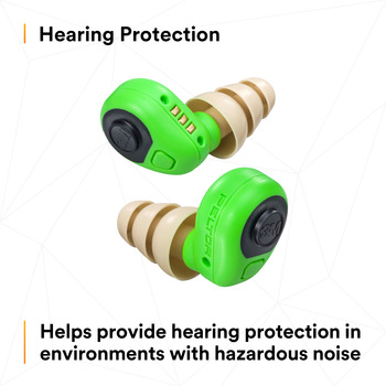 3M Peltor EEP-100 Electronic Earplug - Green - Durable Charging Case Included