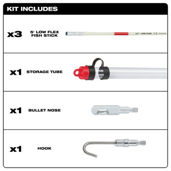 Milwaukee White Fiberglass Low Flex Fish Stick Kit - 15 ft Length - 48-22-4150