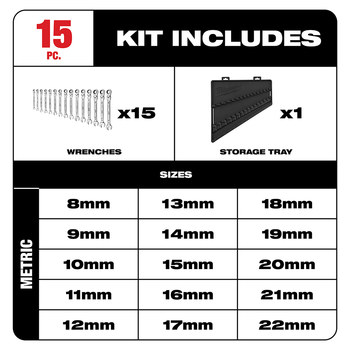 Milwaukee 48-22-9513 Ratcheting Combination Wrench Set - Chrome Vanadium Steel