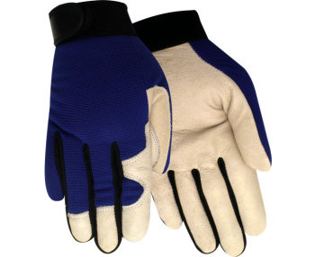 Picture of Red Steer 1526 Black/Blue/White Large Grain Pigskin Leather/Spandex Driver's Gloves (Main product image)