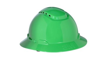 3M H-800 Series Green High Density Polyethylene Full Brim Hard Hat H-804V - 4-Point Suspension - Ratchet Adjustment
