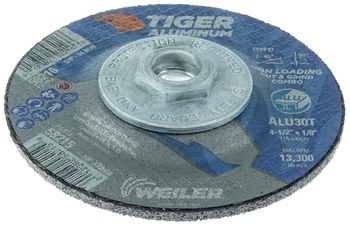 Weiler Tiger Aluminum Cut & Grind Wheel 58216 - 4-1/2 in - A/O Aluminum Oxide AO - 30 - T