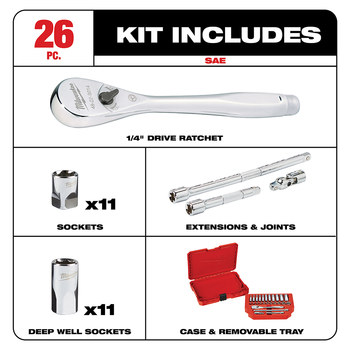 Milwaukee 48-22-9404 6 Point Ratchet & Socket Set - Alloy Steel - 1/4 in Drive - 50462