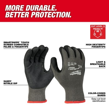 Milwaukee Black/Gray Large Cut-Resistant Gloves - ANSI A5 Cut Resistance - 48-73-8652