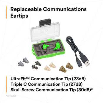 3M Peltor EEP-100 Electronic Earplug - Green - Durable Charging Case Included